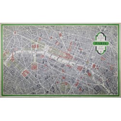 Aff. 111x70cm - Paris Carte du Centre de Paris à Vol d'Oiseau en 1954