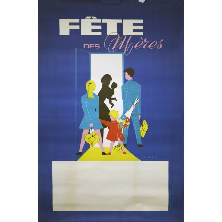 Aff. 112x152cm - Fête des Mères (Couple avec Enfants) non entoilée